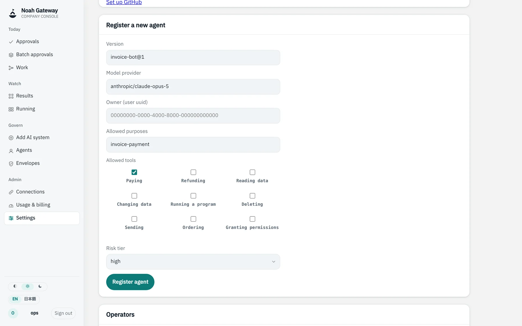 Registering a new agent